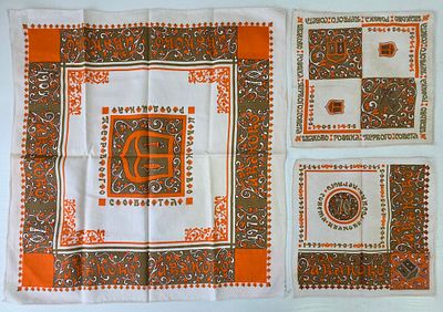 Набор платков к Юбилею Первого Совета, 1975 год, Иваново, СССР. Размеры: 48 х 42 см. и 23 х 22 см.