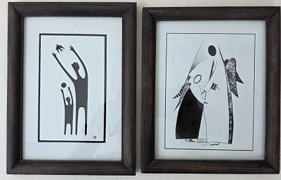 худ Аксенова А и Аксенов В. Две графические работы. Размеры: 23,5 х 17,5 см. и 22,5 х 18,5 см. 