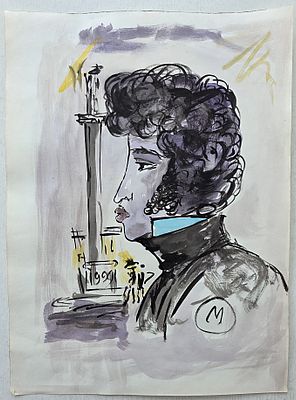 Майоров Игорь Евгеньевич (1946–1991) Портрет Пушкина, бумага, смеш.техника. Размер: 39 х 28,5 см.