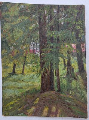 Художник Леднев-Щукин П.Е.(1885-1981) Пейзаж с усадьбой 1920-30 годы, картон/масло. Размер: 25 х 