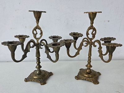 Два подсвечника на 5 свечей, латунь\бронза СССР. Высота: 24 см.