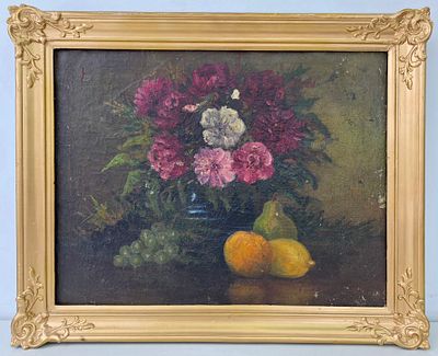 Картина в красивой раме "Натюрморт Фрукты, Цветы" холст, масло. Размер по раме 68 х 56 см. 
рама 