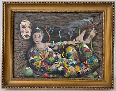 Интересная картина худ.Яичкина А.В.2018 г "АРЛЕКИН" холст, масло. Размер: 48 х 38 см.(40 х 30 см.)