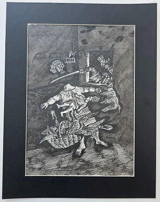 (по подписи)Картина "Погром" бумага, тушь, подпись Тышлер А.Г. . Размер по паспарту: 45 х 35 см. 