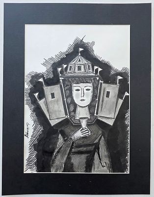 (по подписи)Картина "Девушка-Цирк" бумага, тушь, подпись Тышлер А.Г. Размер по паспатру: 45 х 