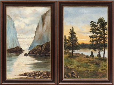 Картины парные худ.Шевелинъ А Пейзажи, холст, масло, 1905 год. холст, масло, подпись в левом 