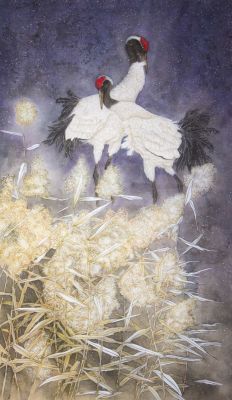 Теслюк Наталья - Журавли. Копия картины Ли Чжэ 
Размер картины - 78х47,5 см, размер картины с рамой 