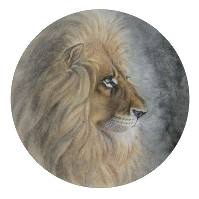 Теслюк Наталья - Лев. Год создания: 2019 
Размер: D 34.5 см, в раме 42х42 см 
Материалы: рисовая 