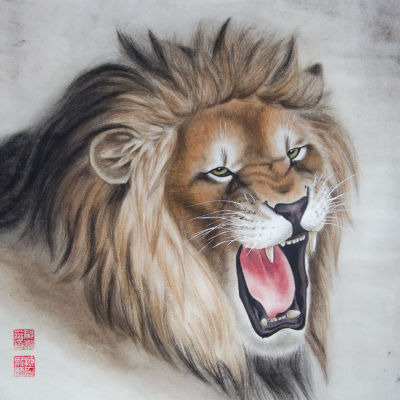 Теслюк Наталья - Лев. Год создания: 2016 
Размер: 29х29 см, в раме 46,5х45,5 см 
Материалы: рисовая 