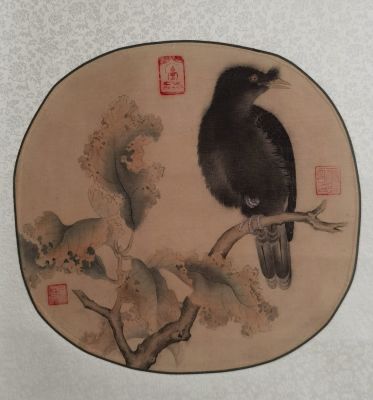 Ту Чжунь - Скворец Майна. Год создания: 2020 
Размер: 26х26 
Работа оформлена в свиток 34х118 см 