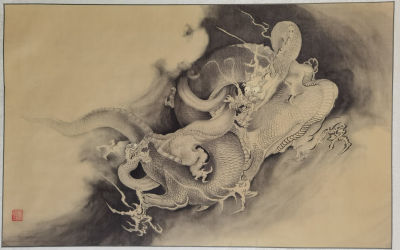 Ту Чжунь - Драконы. Год создания: 2020 
Размер: 69 х 43 см 
Работа оформлена в свиток 110 х 53 см 