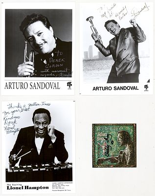 Jazz / Blues Artists (4) Autographs. Includes: Arturo Sandoval; Buddy Guy; Lionel Hampton. Lot 