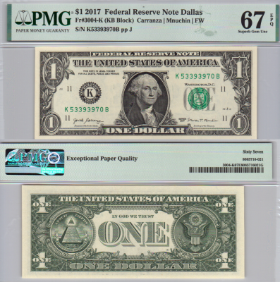 1 Dollar 2017 United States of America (Dallas), PMG EPQ 67 Superb Gem Uncirculated. Year: 2017 