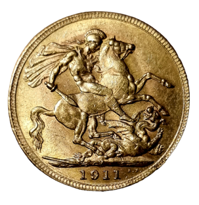 Gold Australian Sovereign coin 1911 with profile of king George V, 0.9170 gold, weight: 7.98 