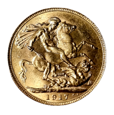 Gold Australian Sovereign coin 1917 with profile of king George V, 0.9170 gold, weight: 7.98 