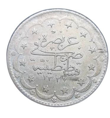 Egypt - 20 Kurush silver coin from 1909 - King Muhammad V. Silver 0.830, weight: 24 grams. 20 