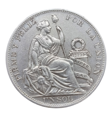 Peru - 1 Sol 1893 silver coin. 0.900 silver, weight: 25 grams
. 1 Sol 1893, Peru 
Year: 1893 