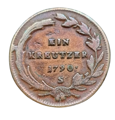 Austria - 1 Kreutzer 1790 coin, Copper - Weight: 7.4 gr, Diameter: 24 mm. 1 Kreutzer 1790 
