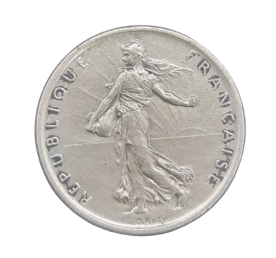 France - 5 Francs 1960 silver coin. 0.835 silver, weight: 12 grams, diameter: 29 mm. 5 Francs 