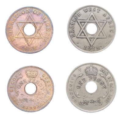 Nigeria/British West Africa - Lot of 2 coins: 1 penny 1919, British West Africa and 1 penny 