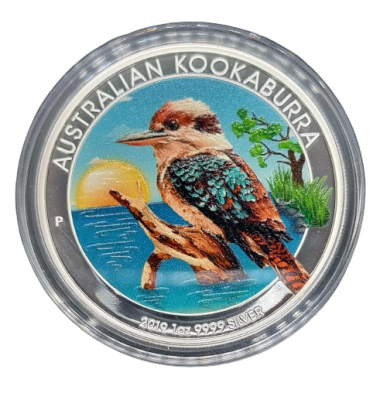 Australia - 999 silver colorized coin - 1 dollar 2019 "Kookaburra bird", weight: 1 troy oz. 