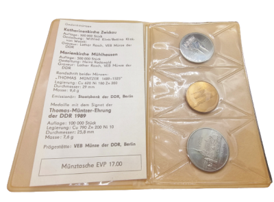 East Germany - a set of 2 coins and a medal from 1989, an original case issued in the year of 