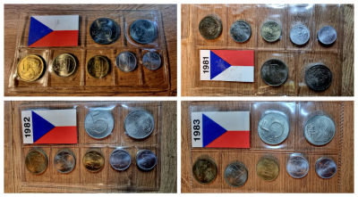 Czechoslovakia - Lot of 4 coin sets from the years 1980, 1981, 1982, 1983 - In each set there 