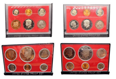 United States - 4 official mint sets of 6 PROOF coins, including display cases. All coins bear 