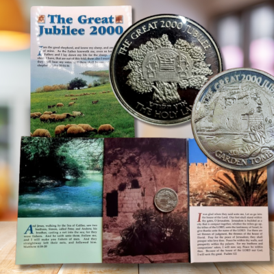 ישראל - מארז מהודר של החברה ממשלתית "מילניום שנת 2000 - ארץ הקודש" כולל מדליה ניקל GARDEN TOMB 