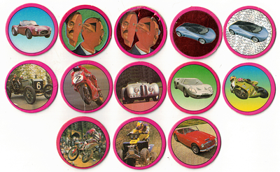 Israel - Lot of 13 different pogs from the 1990s "Real pog" - the pink series - pogs with cars 