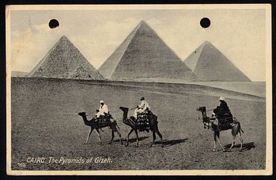 Egypt - 1938 Egyptian postcard showing the pyramids at Giza, sent from Cairo to Kiryat Bialik 