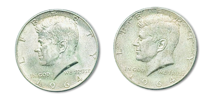 United States - Lot of 2 Silver Half Dollar Coins 1964 - "Kennedy", 0.900 Silver, Weight of 