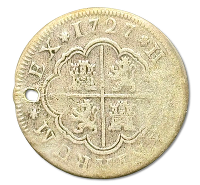 Spain - Pirate Coin - 2 Reales 1727 of Philip V - Silver 0.833, Weight: 4.91 grams, Diameter: 