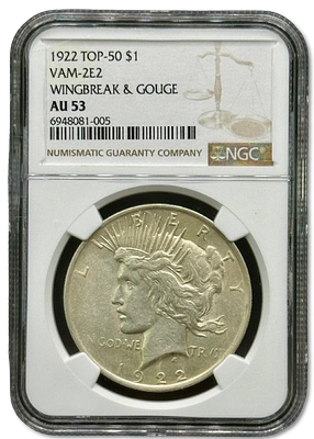 United States - Rare - Top 50! - 1922 $1 "Peace Dollar" with mintage errors VAM-2E2 - "Wing 