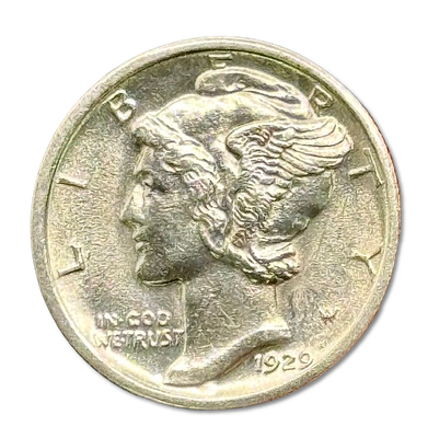 United States - 1 Dime 1929 (D) coin, 0.900 Silver, Weight: 2.5 grams, Diameter: 17.9 mm - 