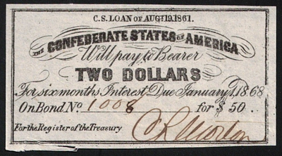 United States - Interest coupon for a semi-annual payment of two dollars ($2), from a $50 