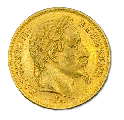France - 20 Franc Gold Coin from 1868 (BB) with a profile of Napoleon III. 0.900 gold, weight: 