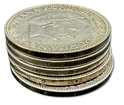 Netherlands - Lot of 5 silver coins 2.5 gulden from the 1950s-1960s with profile of Queen 