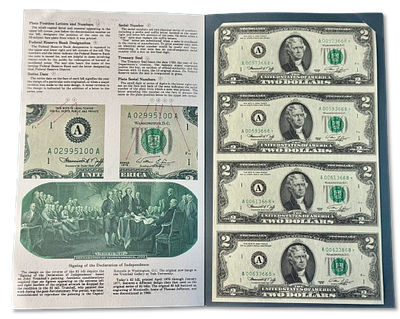 ארצות הברית - גיליון לא חתוך של 4 שטרות 2 דולר 1976, עם כוכבית (Star Notes), במארז רשמי של לשכת 