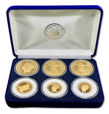 ארצות הברית - סט 6 מטבעות קשוט מצופים זהב 24K - "מחווה של מטבעות זהב אמריקאים נדירים "America’s 