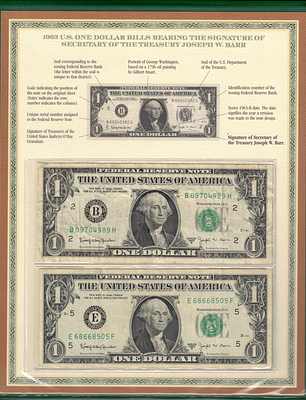 ארצות הברית - אלבום אספנות מהודר עם אוסף שלם של שטרות 1 דולר "באר" (Barr Notes) משנת 1963 - 5 