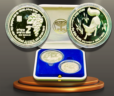 ישראל - סט 2 מטבעות זיכרון מסדרת מטבעות החי והצומח בשיר השירים "שועל וגפן" - 1 שקל 1995 