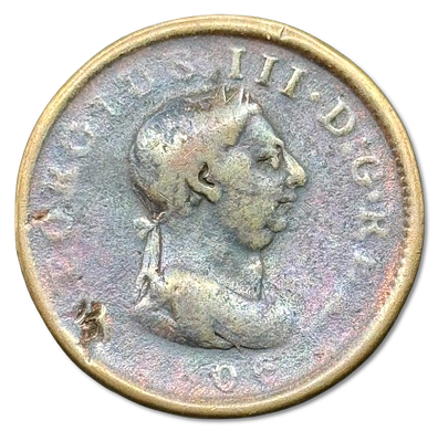 אנגליה - מטבע נחושת 1 פני משנת 1806 עם פרופיל של המלך ג'ורג' השלישי. משקל: 17.52 גרם - לא שכיח 