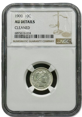 ארצות הברית - מטבע 1 דיים 1900 "Barber Dime" מדורג AU DETAILS על ידי חברת NGC - כסף 0.900 
