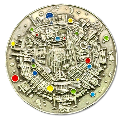 אוסטריה - מדלית ברונזה גדולה מאוד עם אמייל צבעוני, מאוסטריה (וינה), משקל: 198 גרם, קוטר: 75 מ"מ 