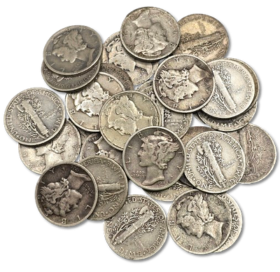 ארצות הברית - לוט 33 מטבעות כסף 1 דיים מהשנים 1919-1945, כסף 0.900, משקל כל מטבע 2.5 גרם, קוטר: 