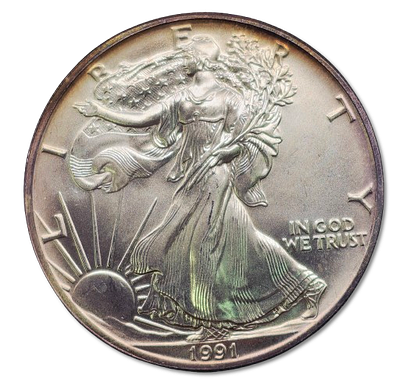 ארצות הברית - מטבע 1 דולר 1991 "Silver Eagle" - מטבע כסף 0.999 במשקל אונקיה, קוטר: 40.6 מ"מ - 