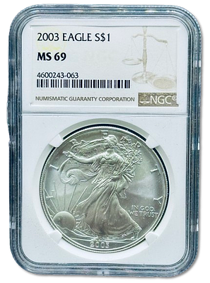 ארצות הברית - 1 דולר 2003 "Silver Eagle" - מטבע כסף 0.999 מדורג ע"י חברת NGC בדירוג גבוה MS69 