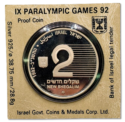 Israel - Silver 0.925 Coin Proof 2 Sheqalim 1992 coin "The Ninth Paralympic Games in Barcelona" 