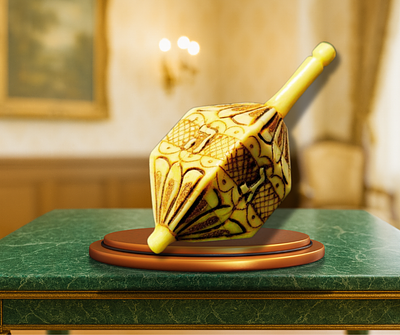 Austria - Hanukkah Dreidel from the 1920s, carved from beef bone, in a cubic-pentagonal design 